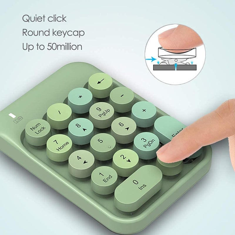 FELICON Wireless Numeric Keypad 18 Keys with 2.4G Mini Portable Silent Number Pad USB Receiver Financial Accounting Keyboard Extensions for Laptop Desktop PC Proï¼ˆGreen Mixï¼‰ - Image 5